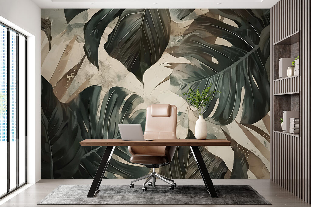 Grote bladeren op roomwit — interieur 3