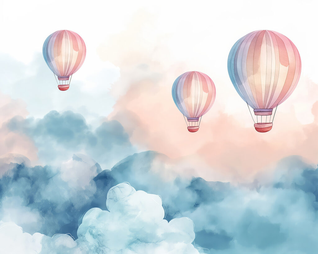 Drie ballonnen boven wolken — volledig ontwerp