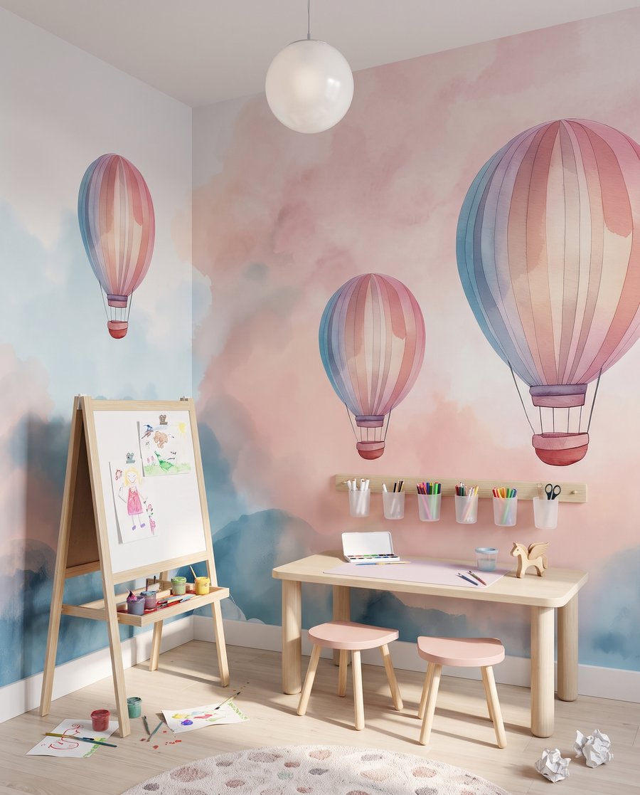 Drie ballonnen boven wolken — interieur 1