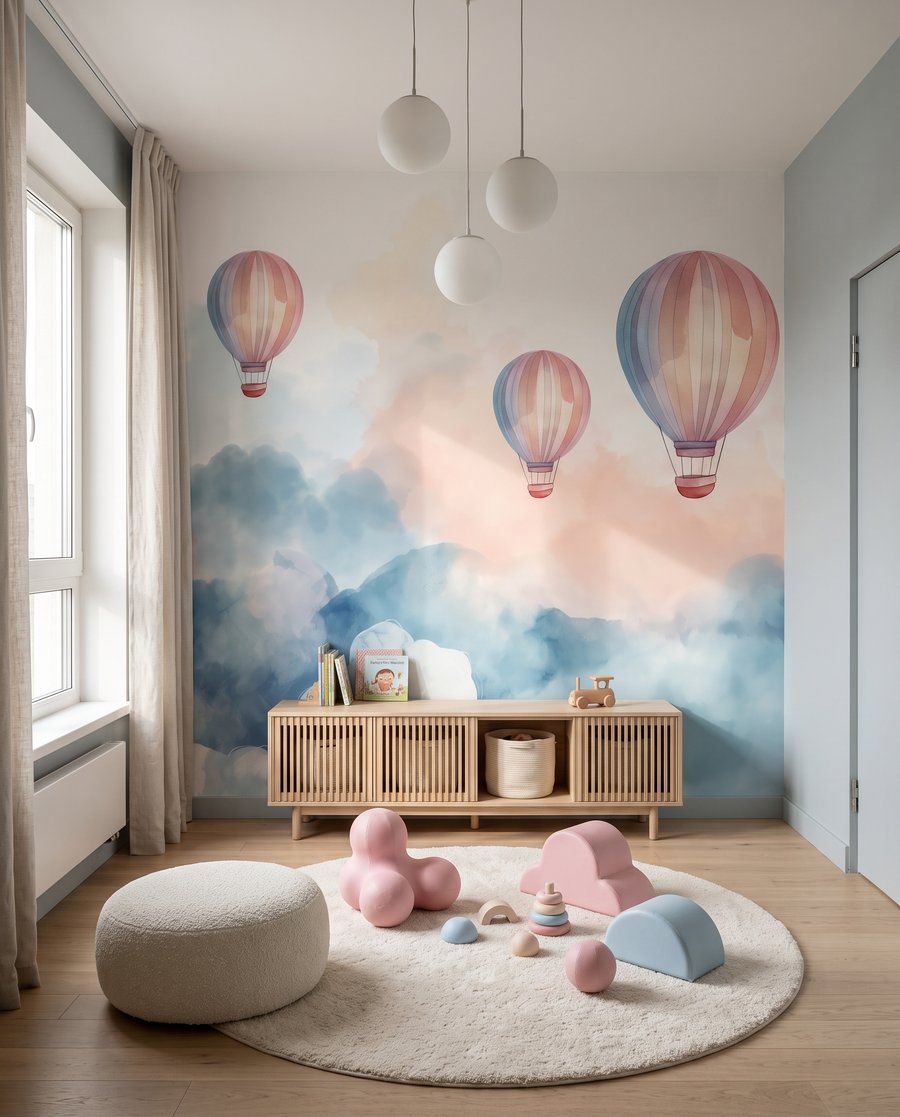 Drie ballonnen boven wolken — interieur 3