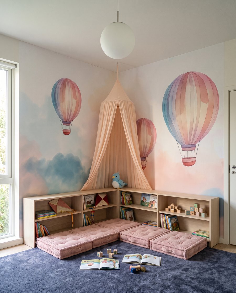 Drie ballonnen boven wolken — interieur 4