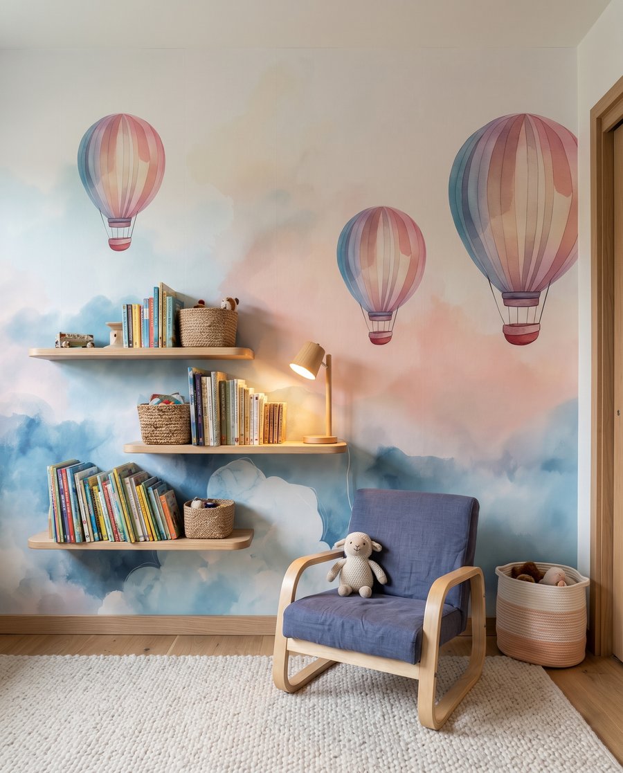 Drie ballonnen boven wolken — interieur 6