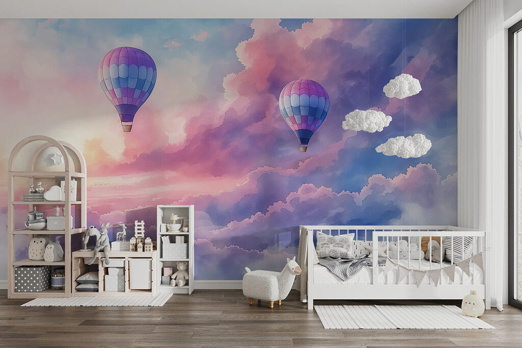 Ballonnen boven roze avondwolken — interieur 1