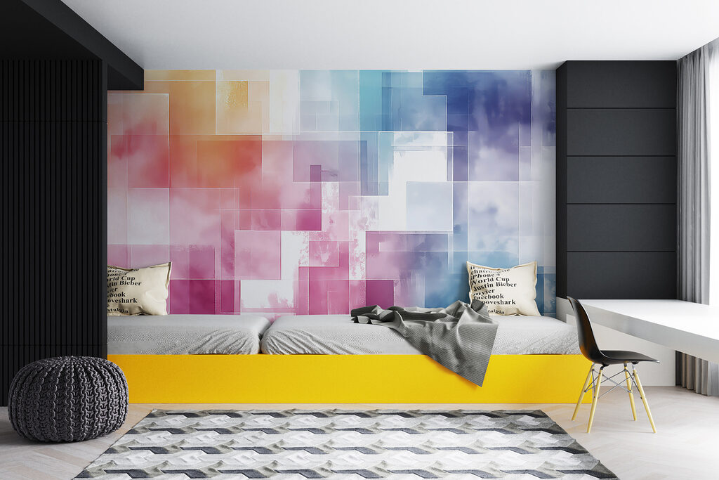 Pastelvierkanten met wolkige randen — interieur 1