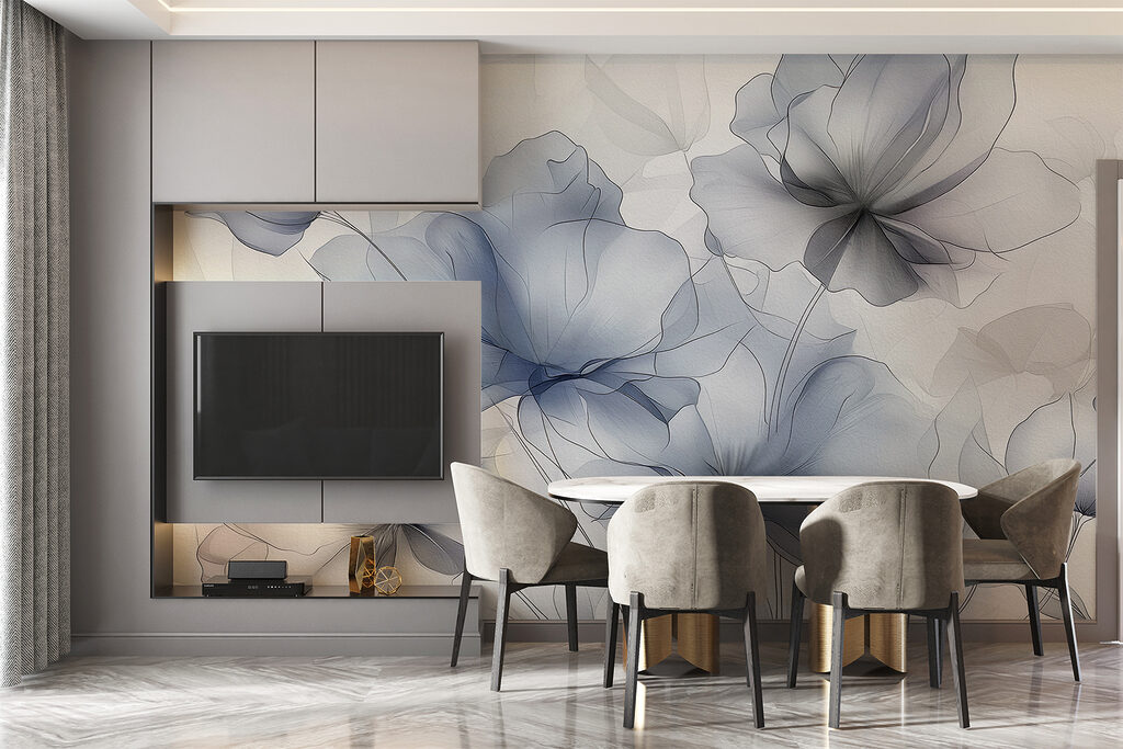 Blauwgrijze bloemen in transparantie — interieur 3