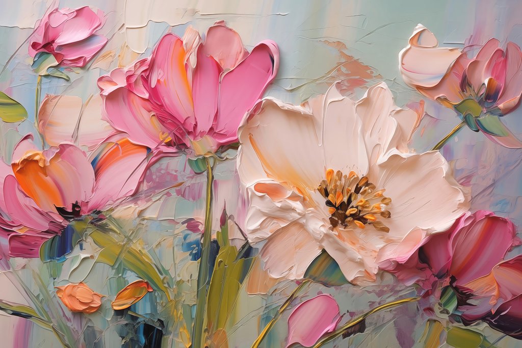 Roze bloemen in verfstreken — volledig ontwerp