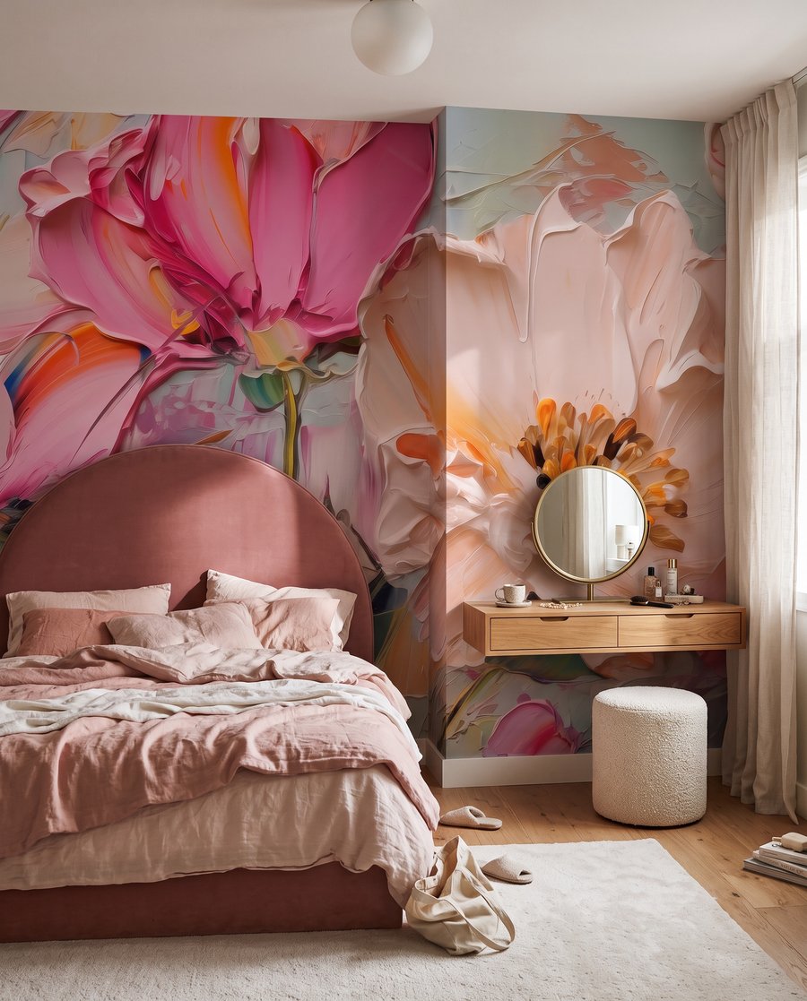 Roze bloemen in verfstreken — interieur 2