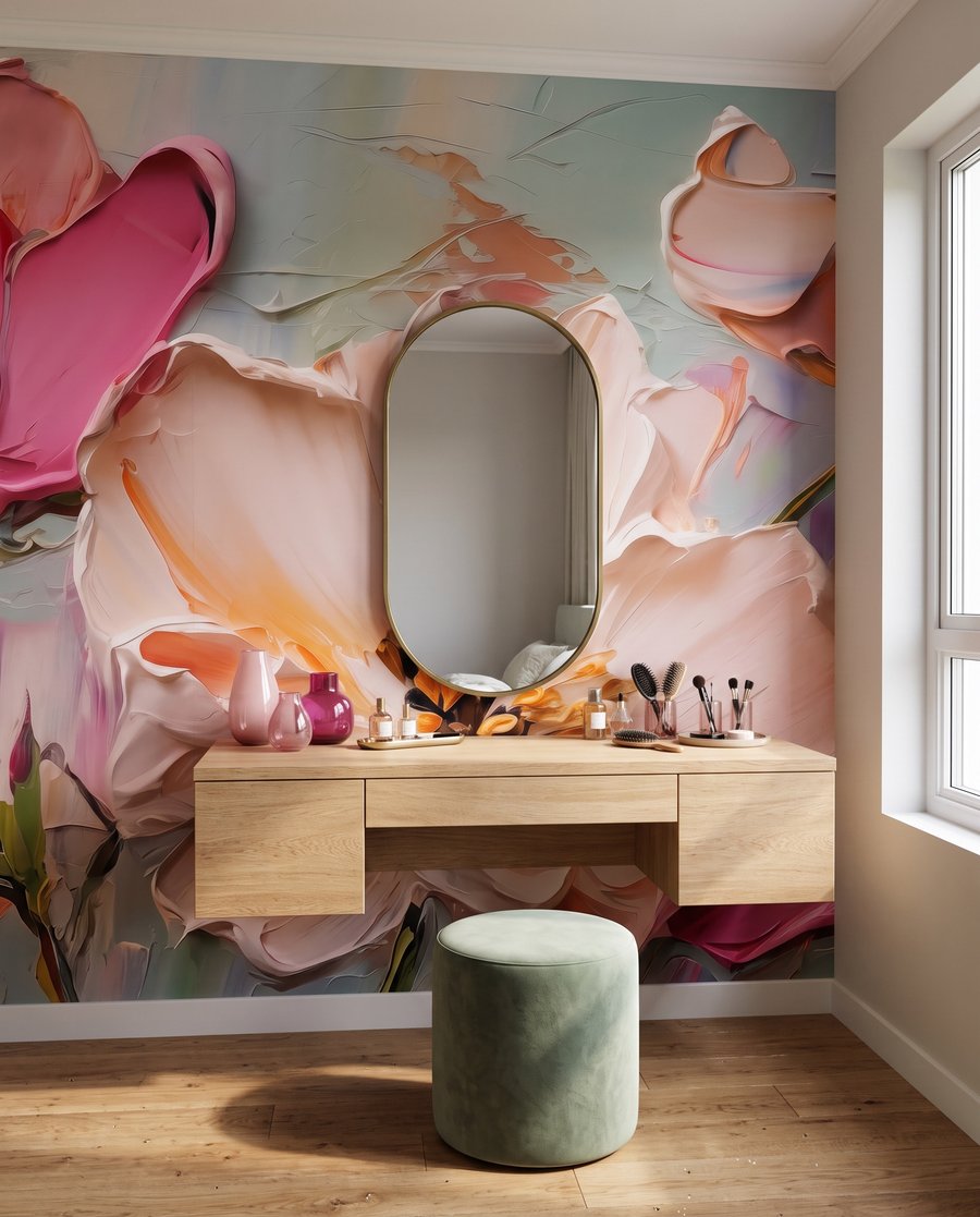 Roze bloemen in verfstreken — interieur 3