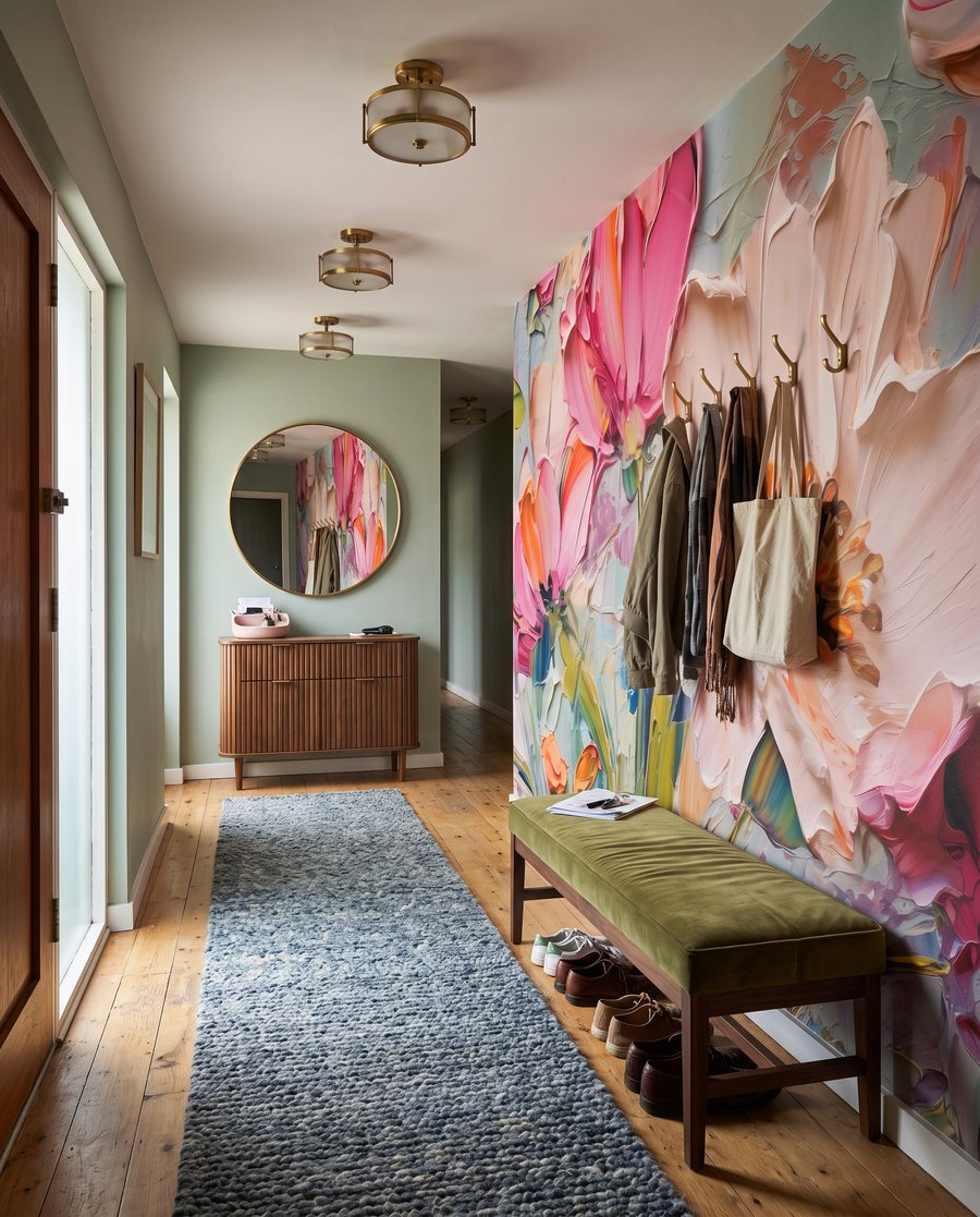 Roze bloemen in verfstreken — interieur 5