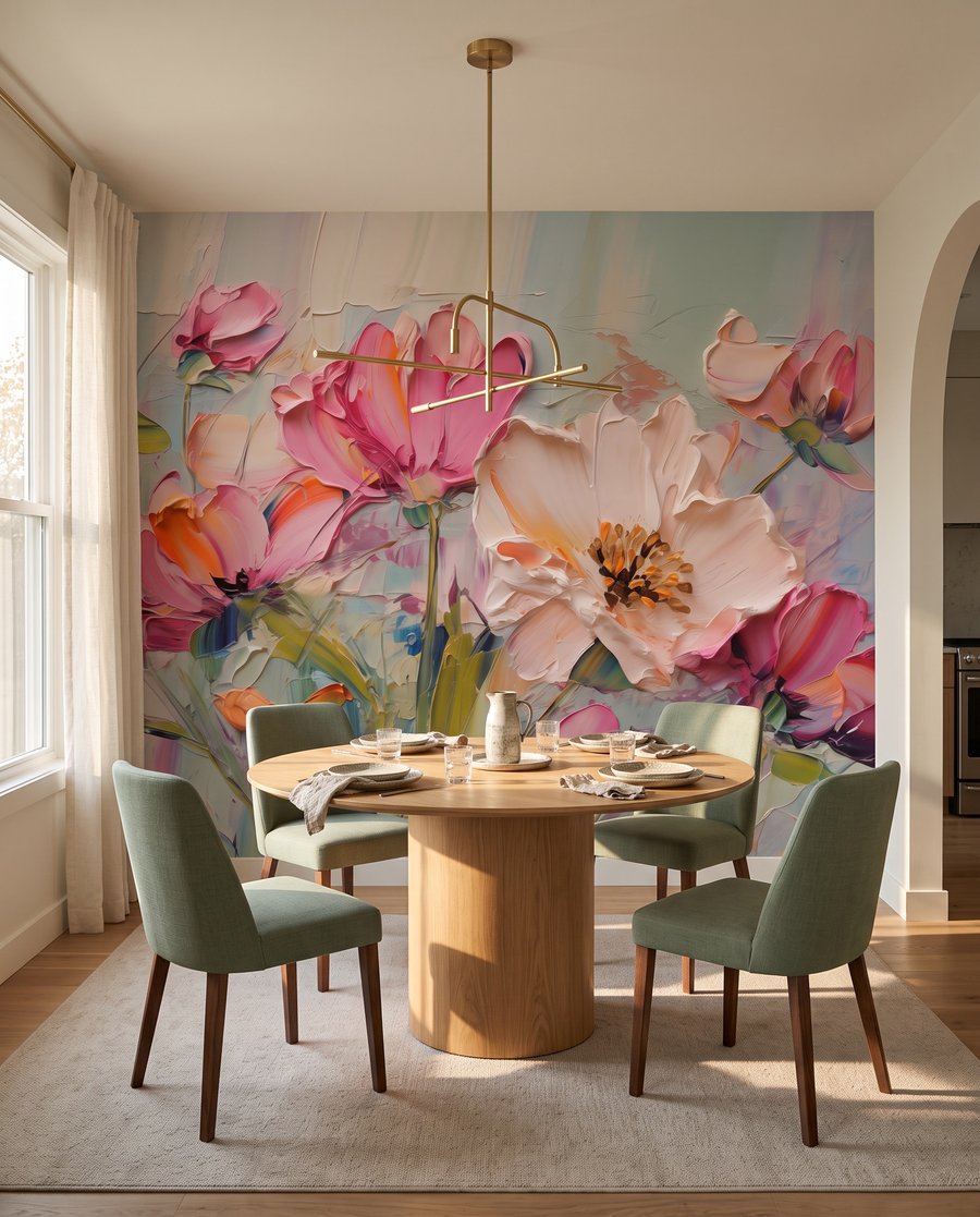 Roze bloemen in verfstreken — interieur 7