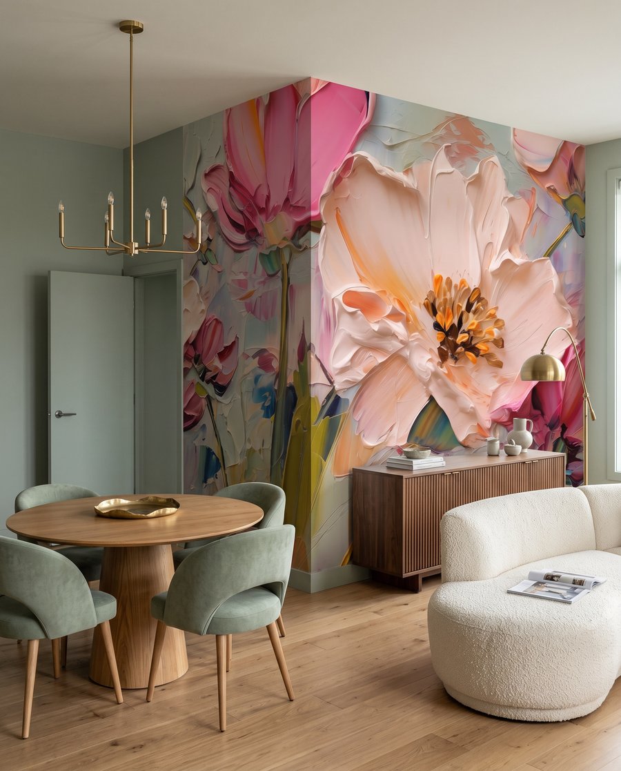 Roze bloemen in verfstreken — interieur 8