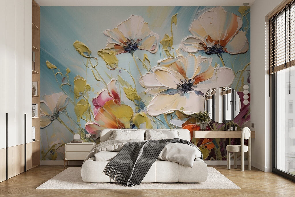 Witte bloemen tegen hemelsblauw — interieur 2