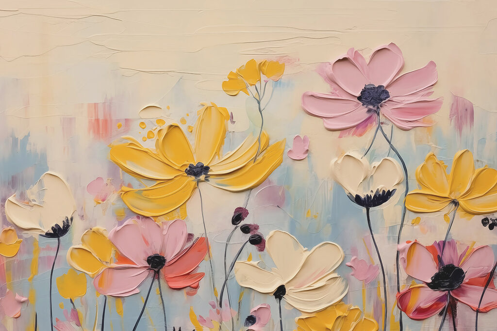 Bloemen in gele penseellagen — volledig ontwerp