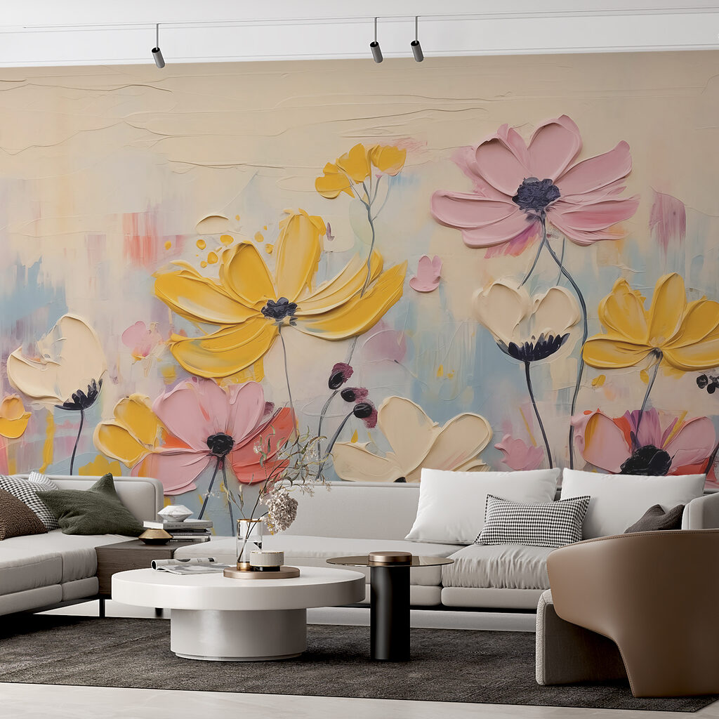 Bloemen in gele penseellagen — interieur 1