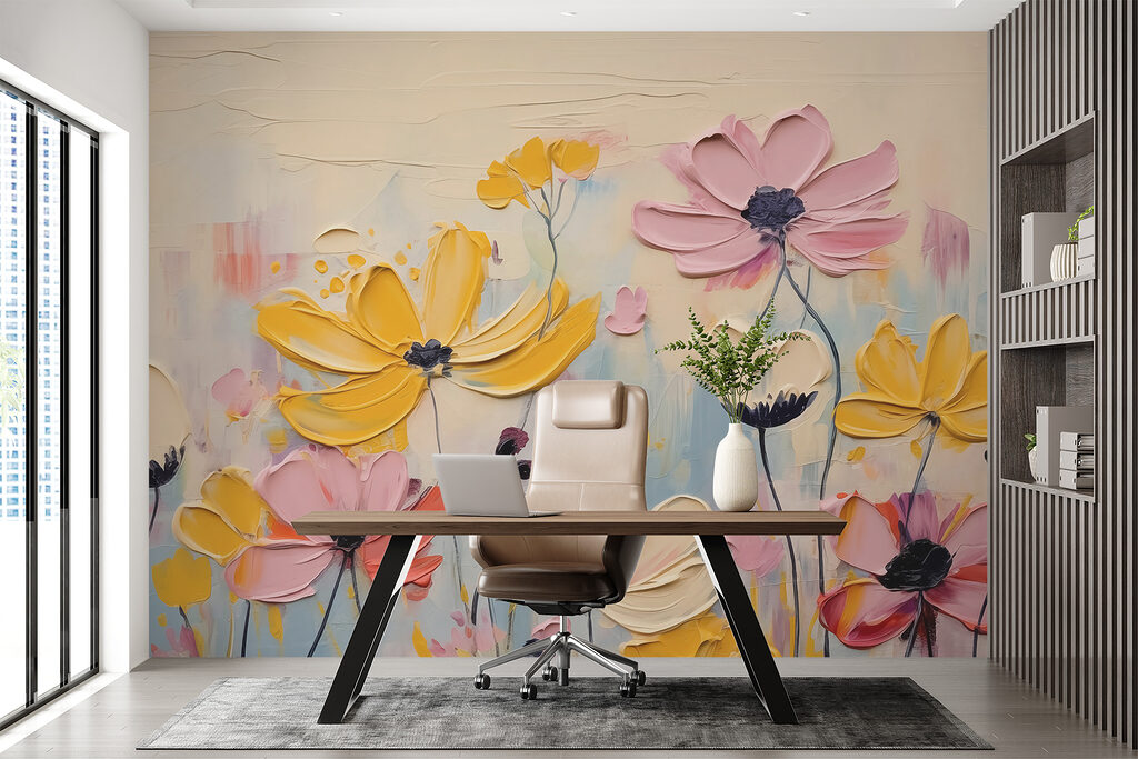 Bloemen in gele penseellagen — interieur 2