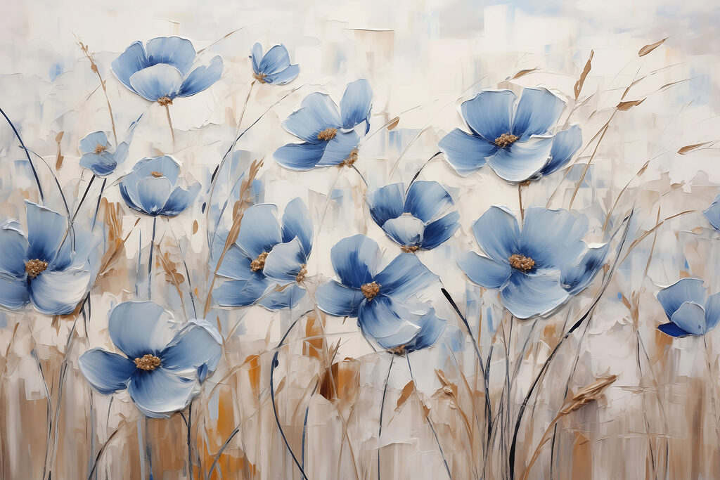 Blauwe bloemen langs koren — volledig ontwerp