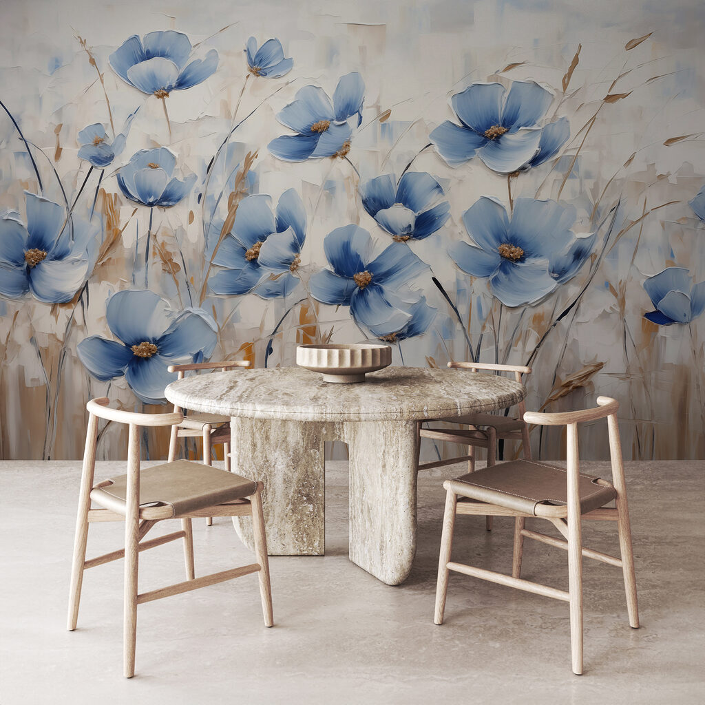 Blauwe bloemen langs koren — interieur 2
