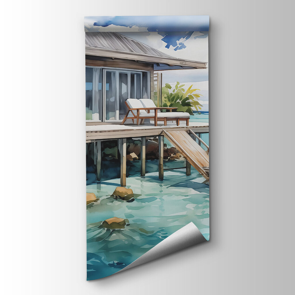 Strandhuisje boven turquoise water — productweergave