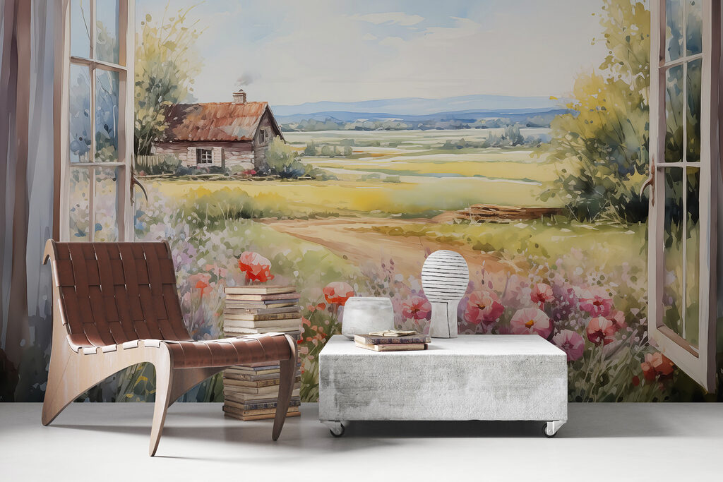 Open raam naar bloemenvelden — interieur 2