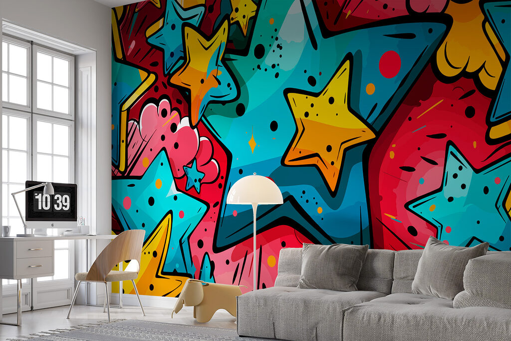 Kleurige sterren als graffiti — interieur 1