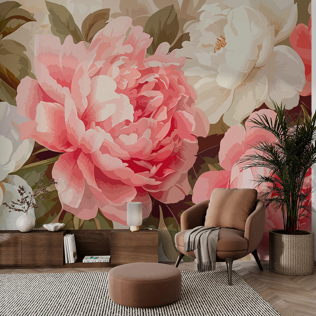 Pioenen in warme verfvlakken — interieur 3