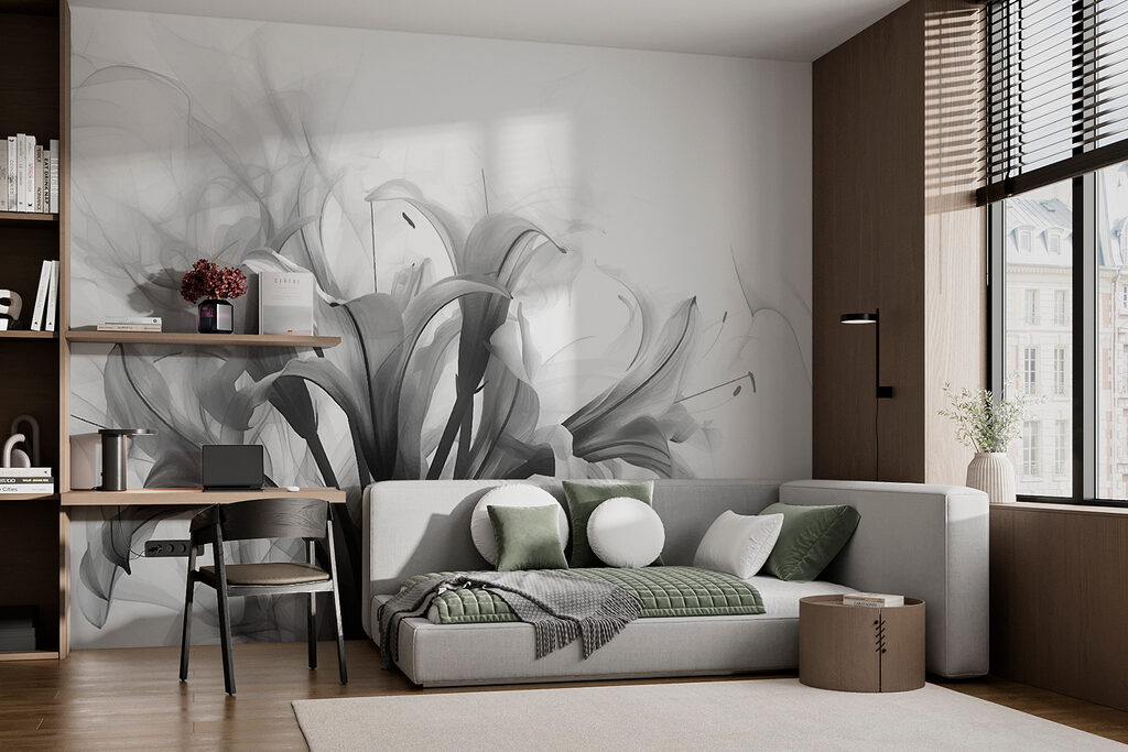 Lelies in grijze rooklijnen — interieur 1