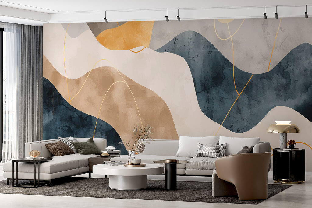 Blauwe aardebanen met goudlijnen — interieur 3