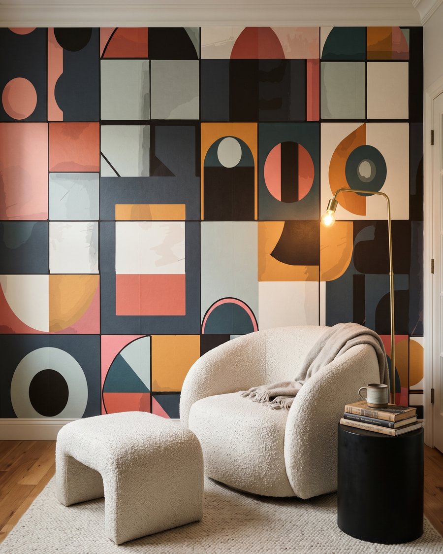Kleurvlakken in speels ritme in een interieur