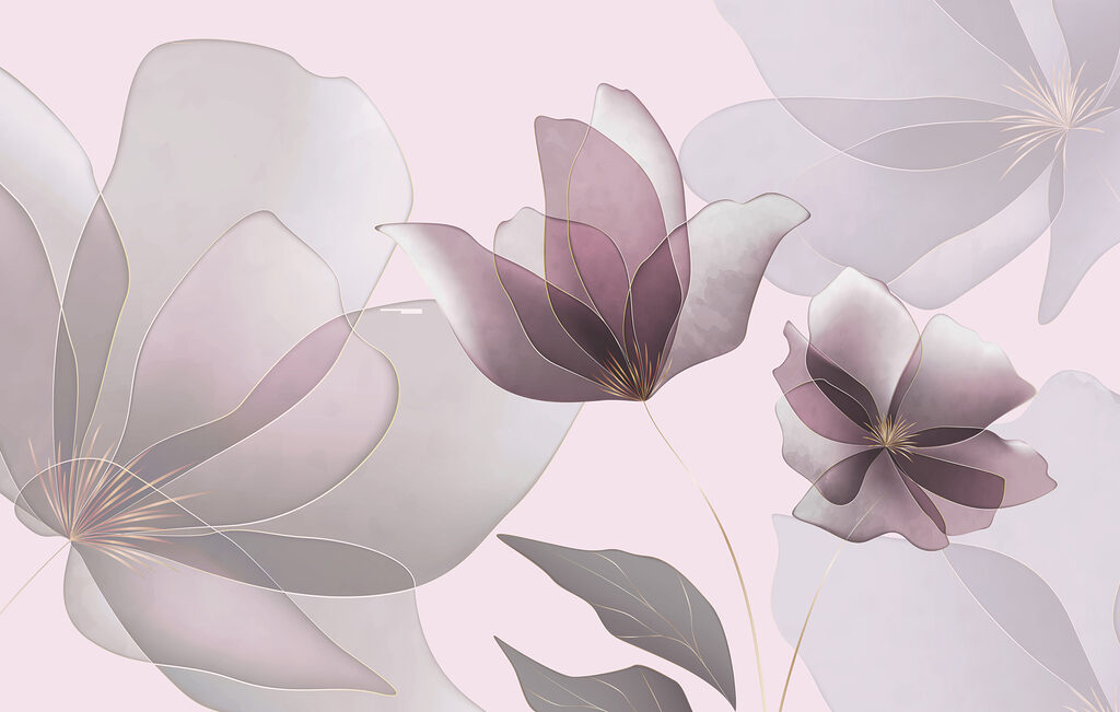 Transparante bloemen in lilatinten — volledig ontwerp
