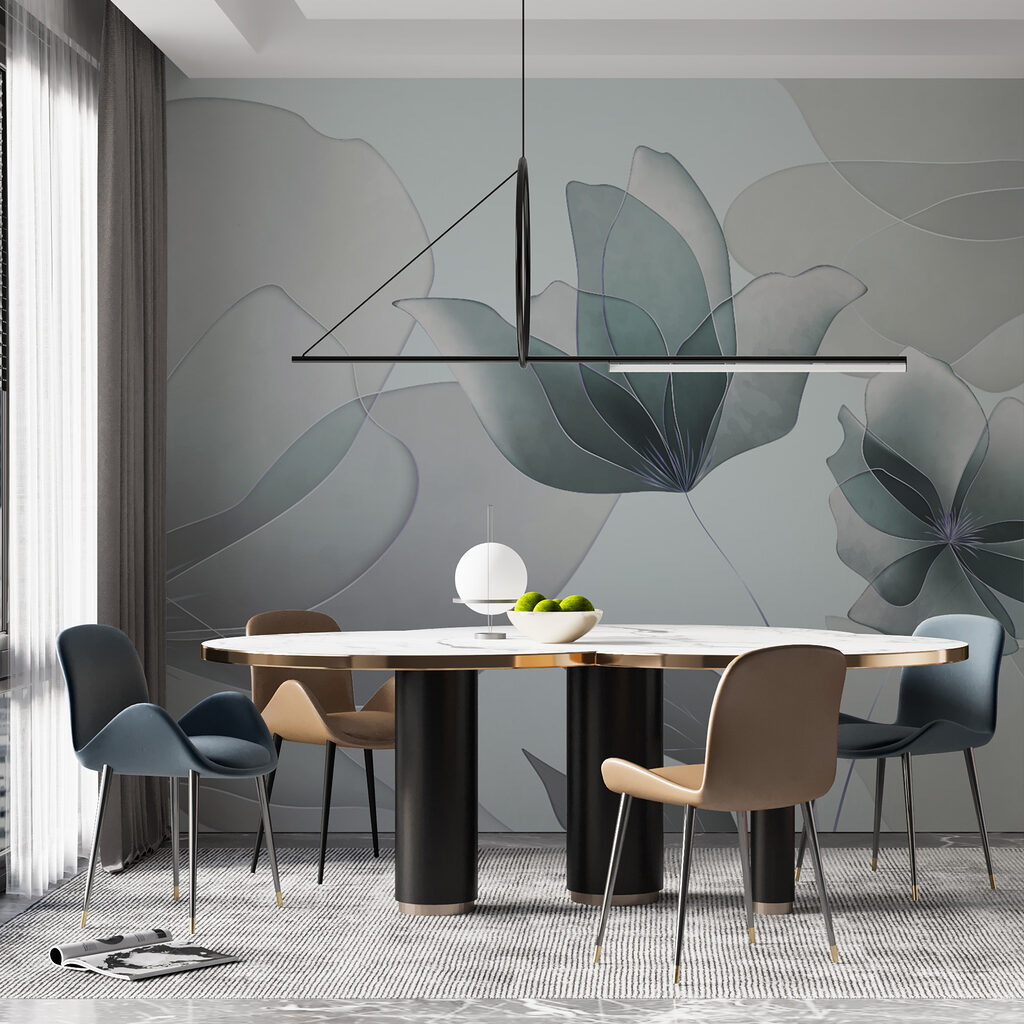 Transparante bloembladen in blauw — interieur 2