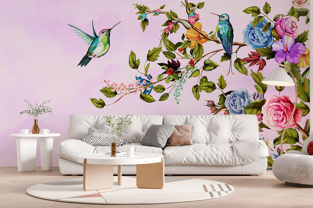 Kleurige vogels bij rozentakken — interieur 1