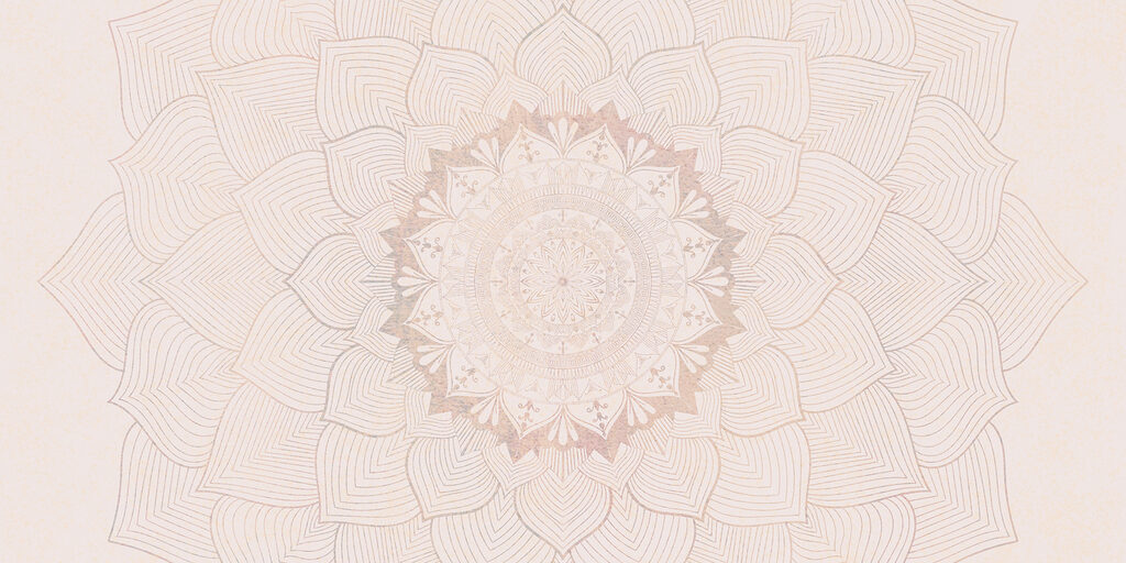 Fijne mandala op rozebeige — volledig ontwerp