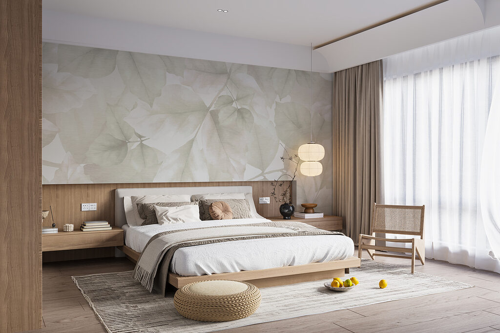 Zacht botanisch bladpatroon in een interieur