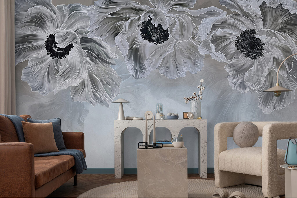 Donkere bloemharten boven kleurwaas — interieur 3