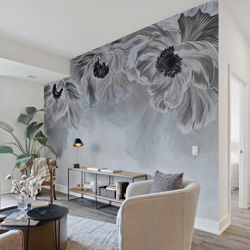 Donkere bloemharten boven kleurwaas — interieur 4