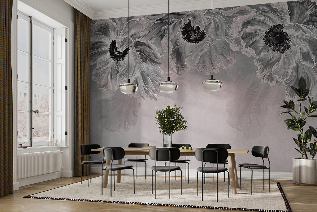 Donkere bloemharten boven kleurwaas — interieur 4