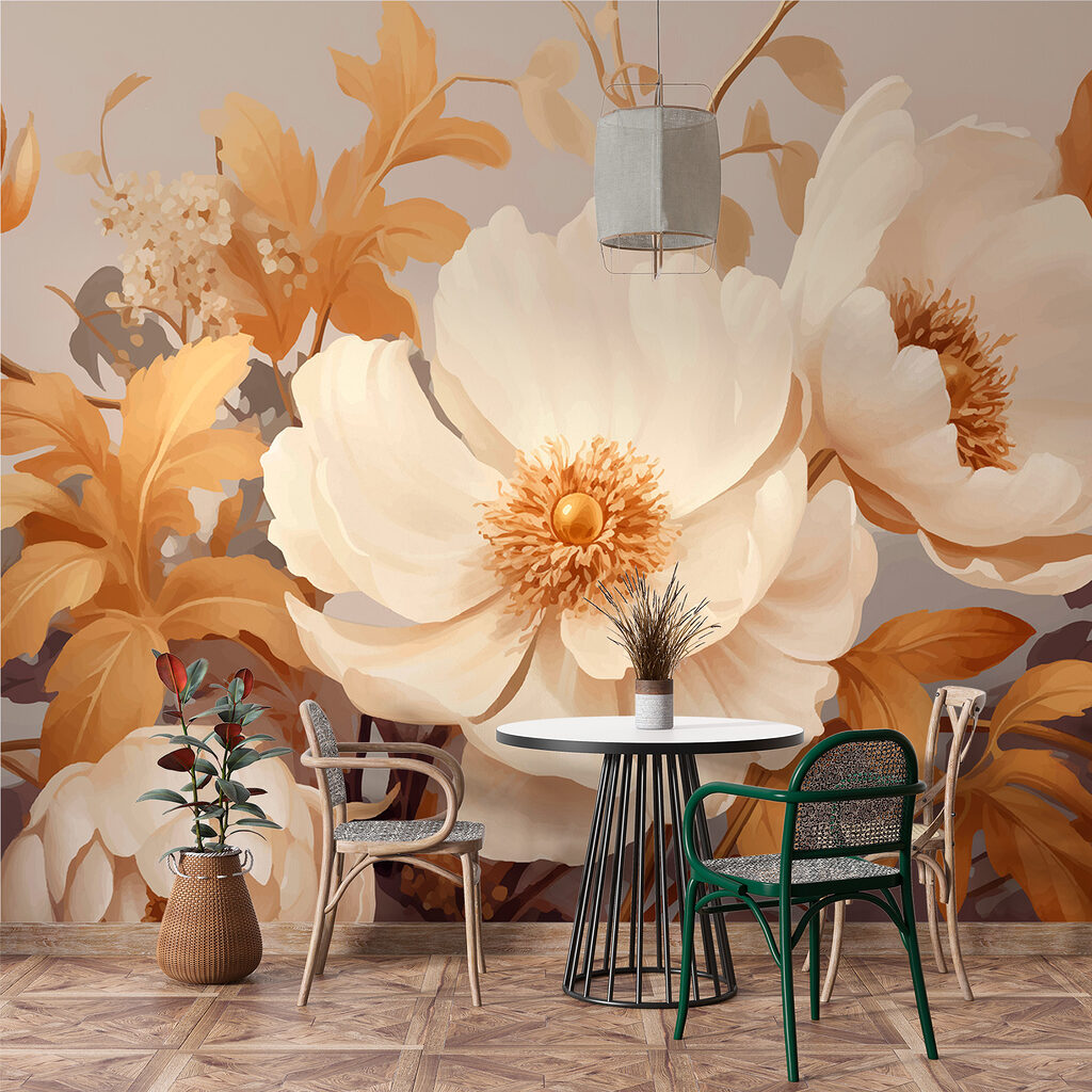 Grote bloemen tussen okerbladeren — interieur 1