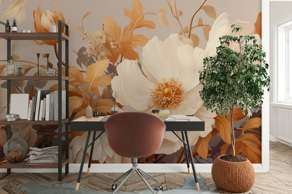 Grote bloemen tussen okerbladeren — interieur 2