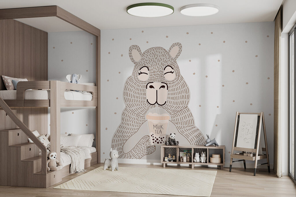 Beer houdt een beker — interieur 1
