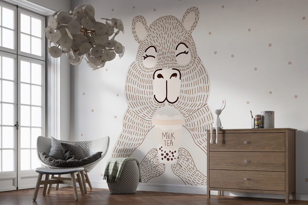 Beer houdt een beker — interieur 2