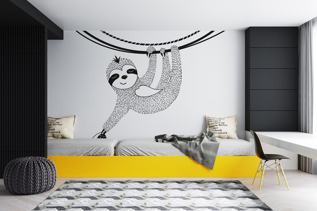 Luiaard hangt aan lijnen — interieur 1
