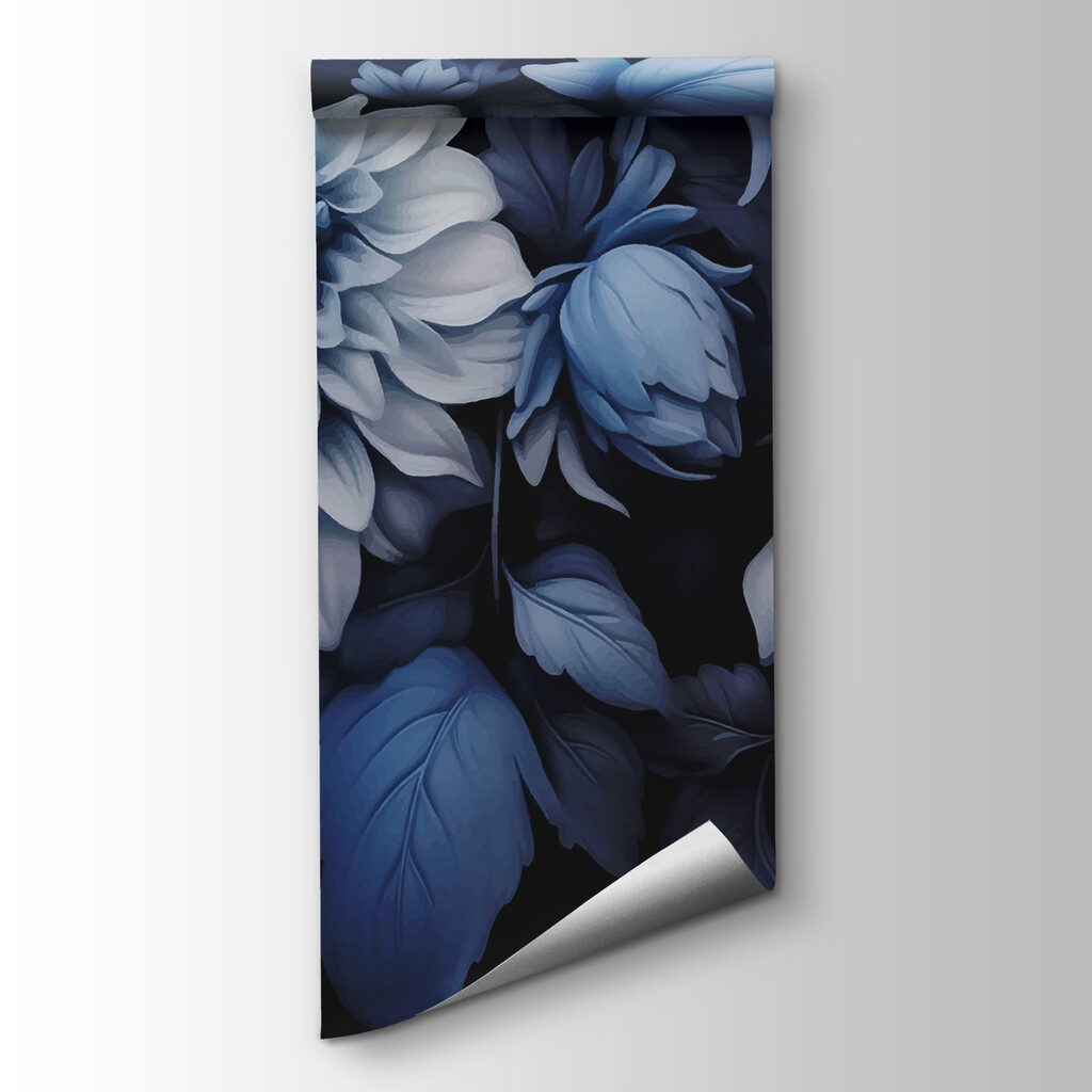 Blauwe dahlia's op nachtblauw — productweergave