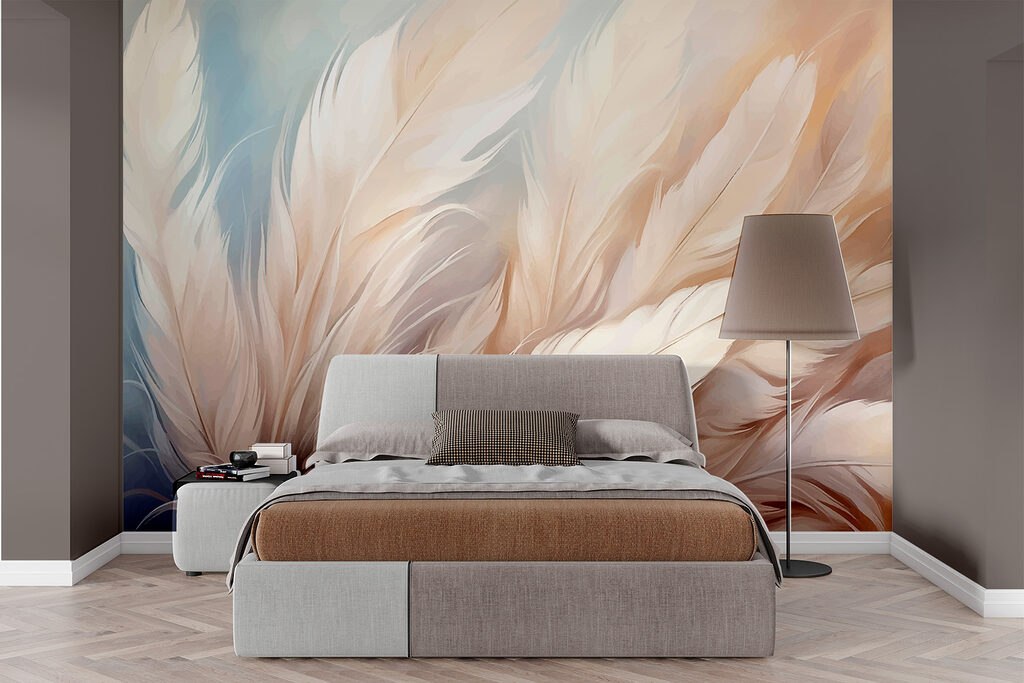 Roomwitte veren in pastellagen — interieur 1