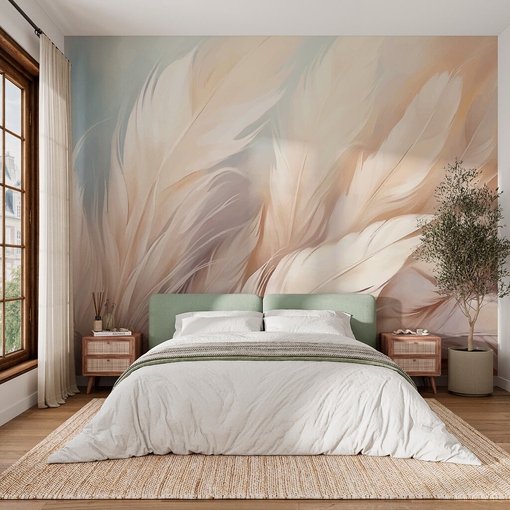 Roomwitte veren in pastellagen — interieur 2