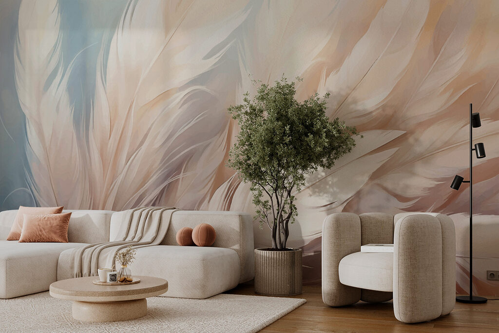 Roomwitte veren in pastellagen — interieur 3