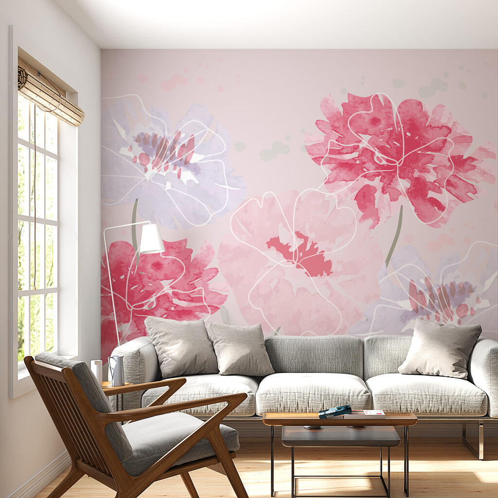 Roze bloemen, lichte contouren — interieur 1