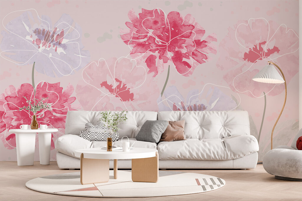 Roze bloemen, lichte contouren — interieur 2