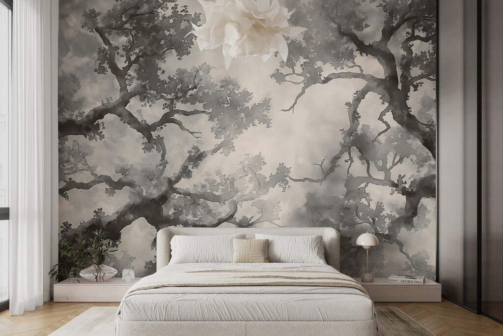 Kronkelbomen in grijze aquarel — interieur 1