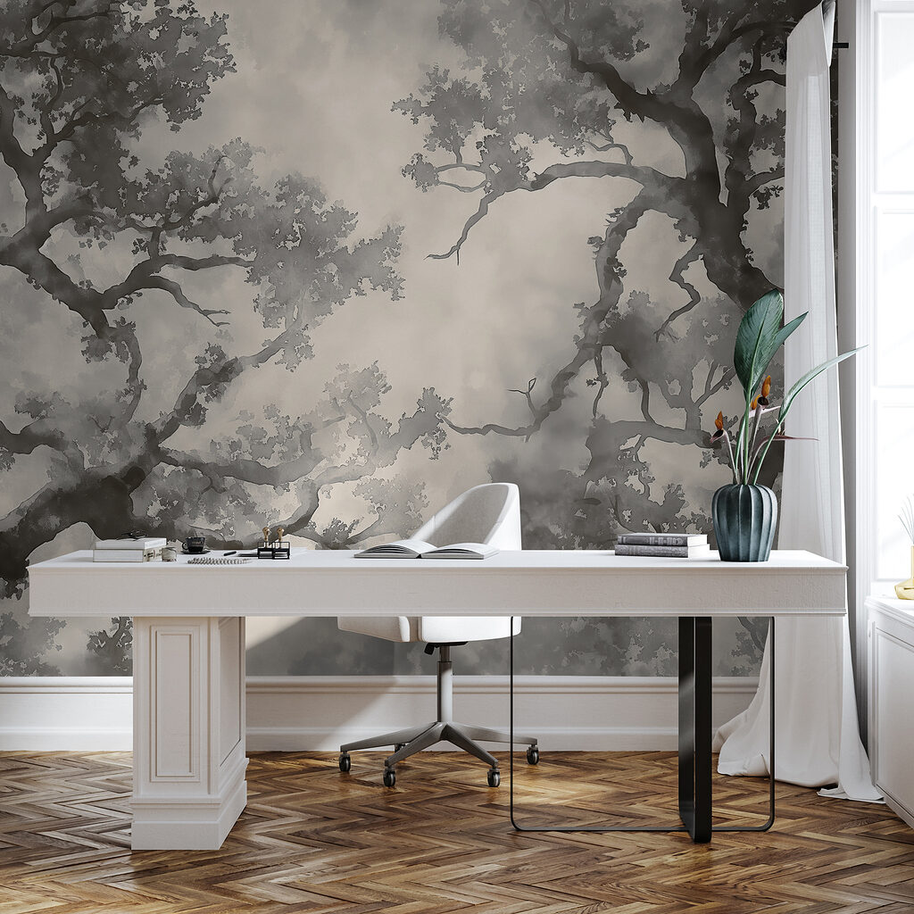Kronkelbomen in grijze aquarel — interieur 2