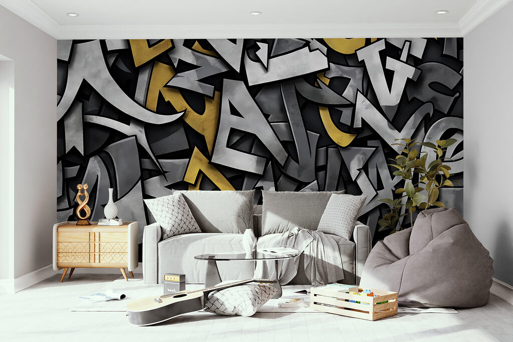 Een dynamische mix van opvallende typografische stijlen in een interieur